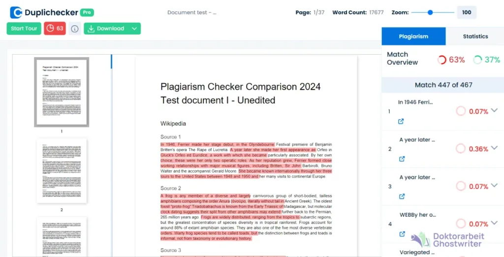 Überprüfung des Textes mit dem Programm Duplichecker