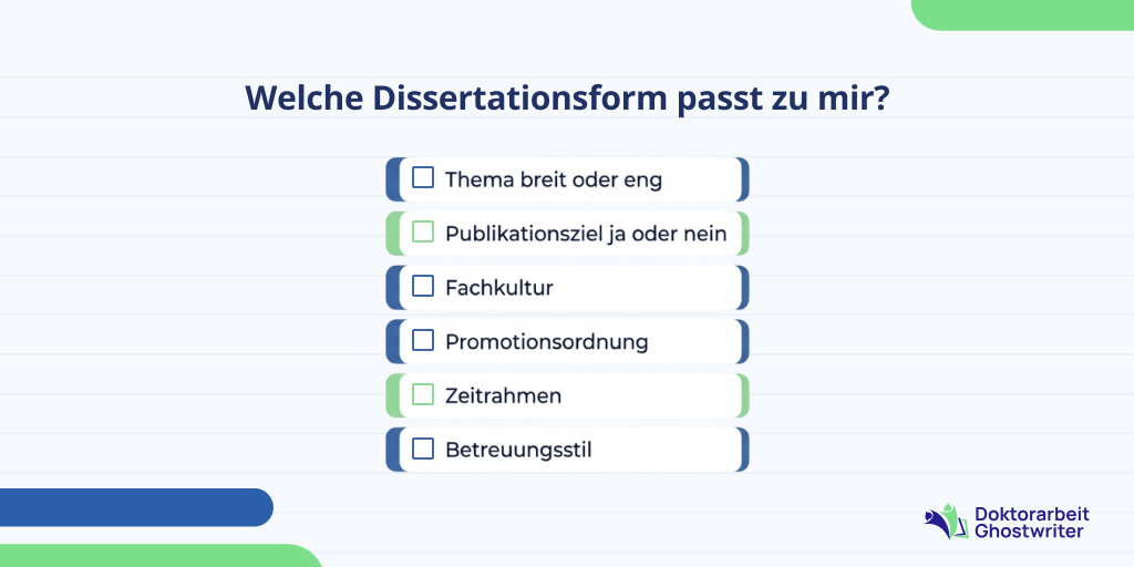 Monografie oder kumulative Dissertation? Die ultimative Checkliste für Ihre richtige Entscheidung.