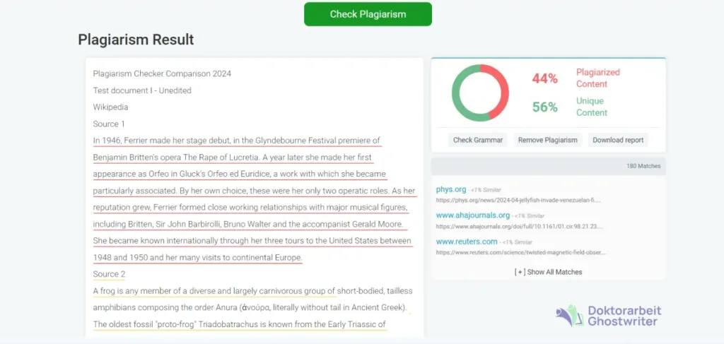 Überprüfung des Textes mit dem Programm Prepostseo