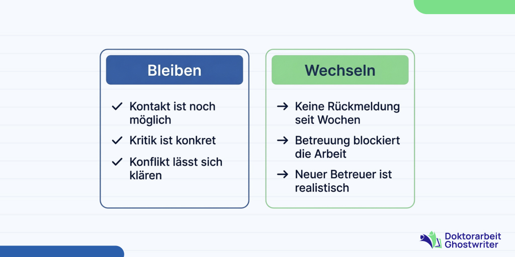 Abwägung zwischen Bleiben und Betreuerwechsel in der Promotion