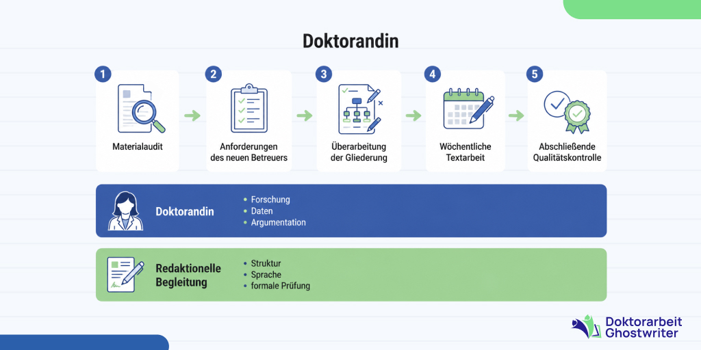 Strukturierter Ablauf der redaktionellen Begleitung während einer berufsbegleitenden Promotion
