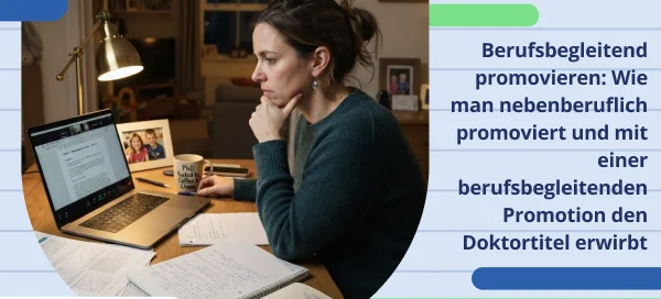 Berufstätige Doktorandin arbeitet abends online an ihrer Dissertation