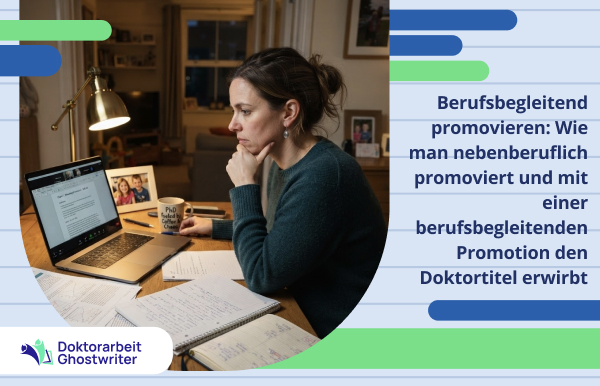 Berufstätige Doktorandin arbeitet abends online an ihrer Dissertation